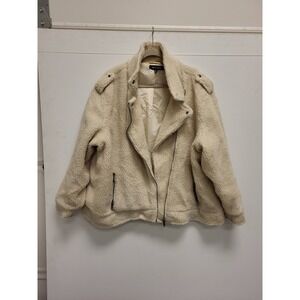 New Look Cream Teddy Moto Jacket Womens Plus Size 3X Faux Fur Sherpa Coat Zip